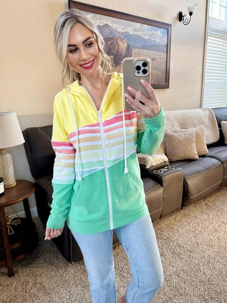 IN STOCK Colorblock Fullzip - Yellow, Rainbow Stripes, and Lime - Pumpkin Patch Co