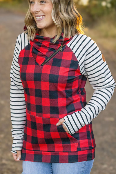 IN STOCK Zoey ZipCowl - Buffalo Plaid and Oatmeal Stripes