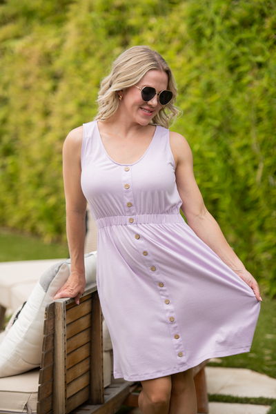 IN STOCK Beverly Button Dress - Lavender - Pumpkin Patch Co