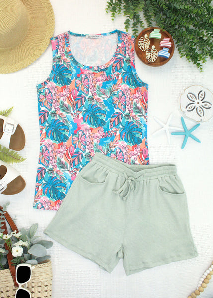 IN STOCK Candice Crinkle Shorts - Light Green - Pumpkin Patch Co