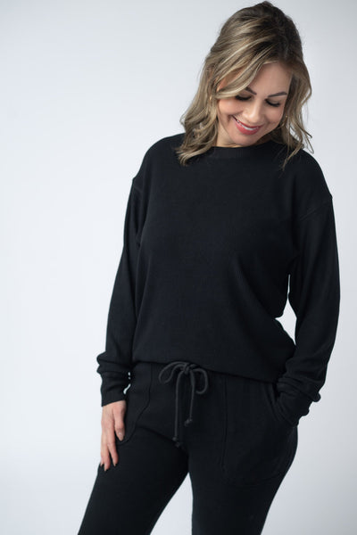 IN STOCK Corrine Ribbed Pullover Top - Black - Pumpkin Patch Co
