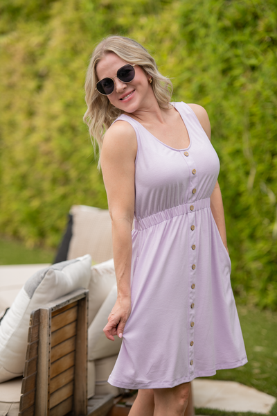 IN STOCK Beverly Button Dress - Lavender - Pumpkin Patch Co