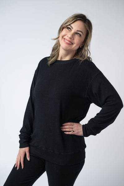 IN STOCK Corrine Ribbed Pullover Top - Black - Pumpkin Patch Co