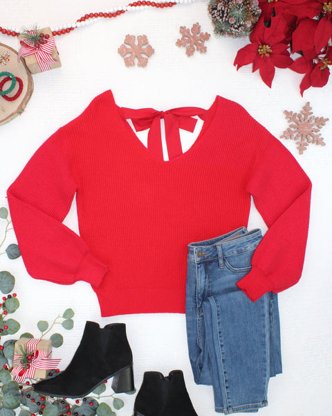 IN STOCK Bethany Bow Knit Sweater - Red