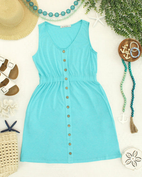IN STOCK Beverly Button Dress - Aqua - Pumpkin Patch Co