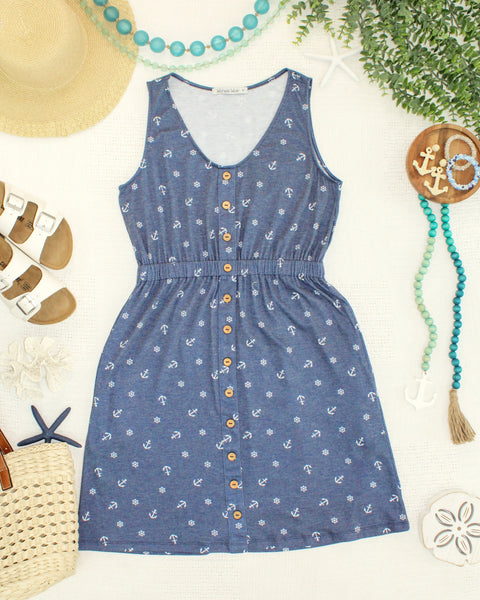 IN STOCK Beverly Button Dress - Nautical Navy