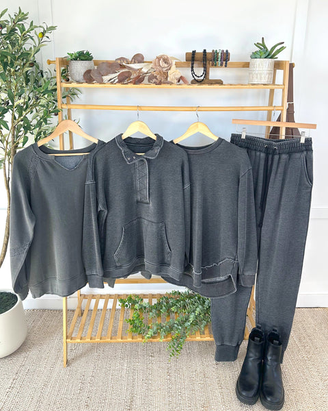 IN STOCK Lace Accent Vintage Wash Pullover - Black