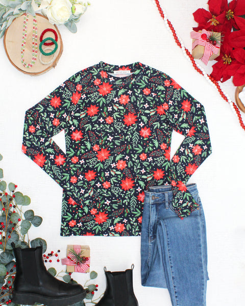 IN STOCK Blair Long Sleeve Top - Poinsettia Nights