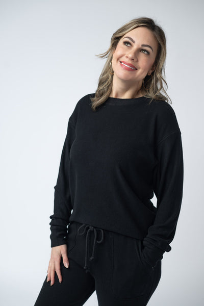 IN STOCK Corrine Ribbed Pullover Top - Black - Pumpkin Patch Co