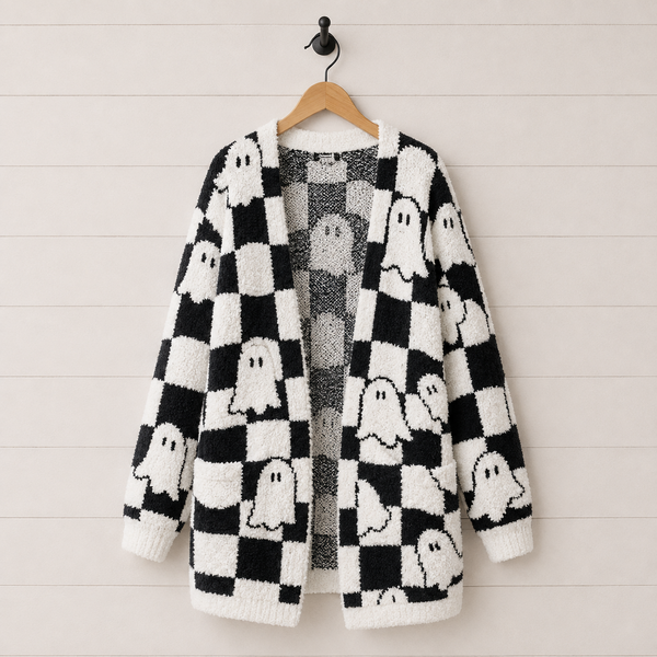 PREORDER: Spooky Season Ghost Cardigans   8.24.26 OSYM - Pumpkin Patch Co