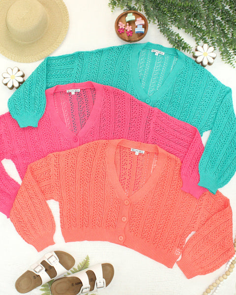 IN STOCK Callie Cropped Cardigan - Aqua - Pumpkin Patch Co