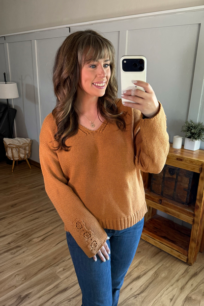 IN STOCK Crochet Sleeve Top - Camel - Pumpkin Patch Co