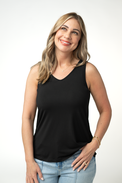 IN STOCK Vera V Neck Tank - Black - Pumpkin Patch Co