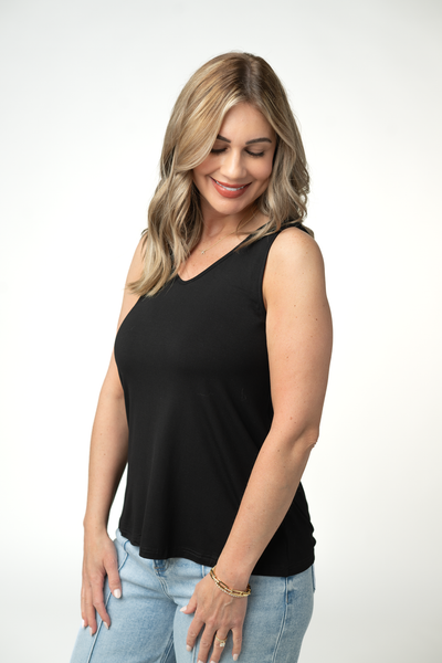IN STOCK Vera V Neck Tank - Black - Pumpkin Patch Co