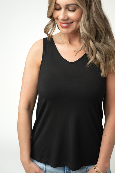 IN STOCK Vera V Neck Tank - Black - Pumpkin Patch Co