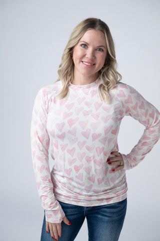 IN STOCK Blair Long Sleeve Top -  Blushing Pink Hearts