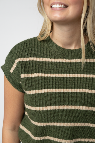 IN STOCK Striped Sweater Top - Olive and Tan