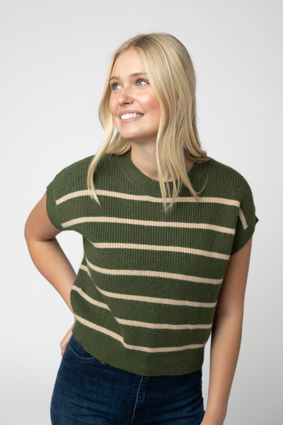IN STOCK Striped Sweater Top - Olive and Tan