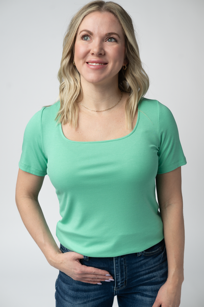 IN STOCK Short Sleeve Alyssa Top - Aquamarine - Pumpkin Patch Co