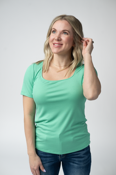 IN STOCK Short Sleeve Alyssa Top - Aquamarine - Pumpkin Patch Co