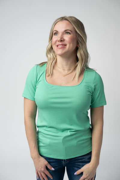 IN STOCK Short Sleeve Alyssa Top - Aquamarine - Pumpkin Patch Co