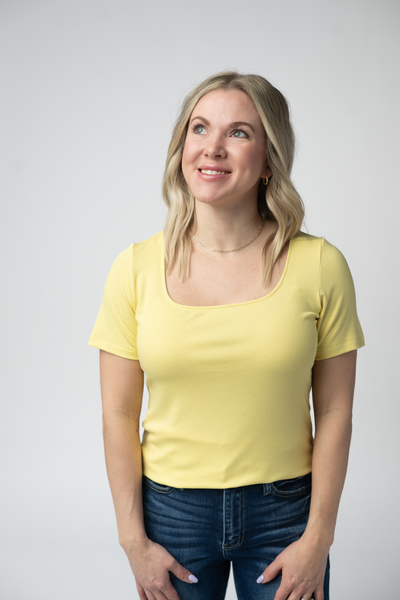 IN STOCK Short Sleeve Alyssa Top - Yellow - Pumpkin Patch Co
