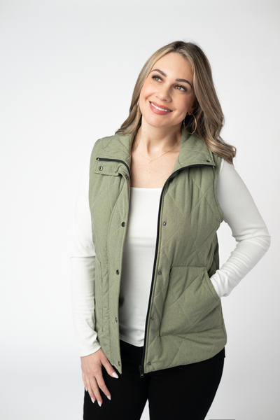 IN STOCK Remy Zip Up Vest - Dark Sage