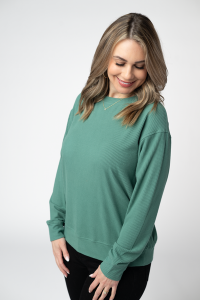 IN STOCK Corrine Ribbed Pullover Top - Fern