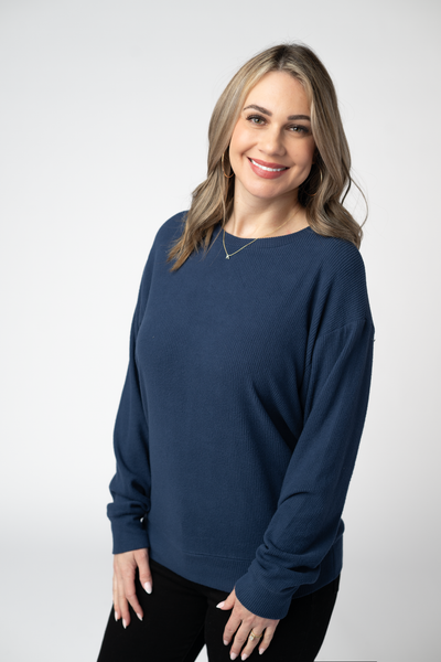 IN STOCK Corrine Ribbed Pullover Top - Navy - Pumpkin Patch Co
