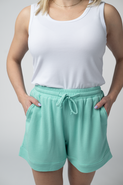 IN STOCK Weslie Waffle Shorts - Turquoise - Pumpkin Patch Co