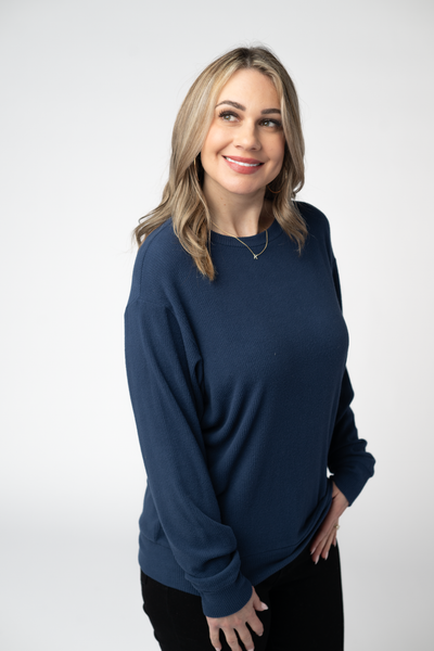IN STOCK Corrine Ribbed Pullover Top - Navy - Pumpkin Patch Co