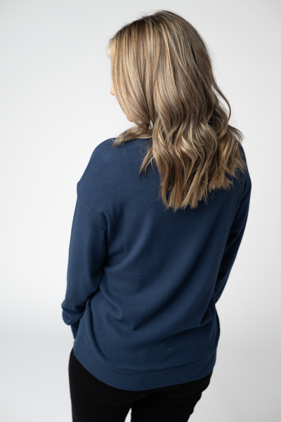 IN STOCK Corrine Ribbed Pullover Top - Navy - Pumpkin Patch Co