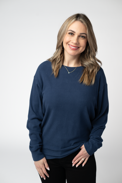 IN STOCK Corrine Ribbed Pullover Top - Navy - Pumpkin Patch Co