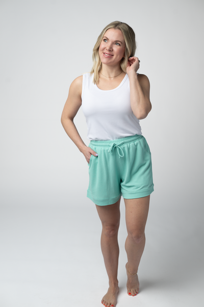 IN STOCK Weslie Waffle Shorts - Turquoise - Pumpkin Patch Co
