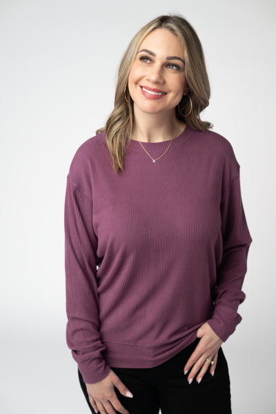 IN STOCK Corrine Ribbed Pullover Top - Plum - Pumpkin Patch Co
