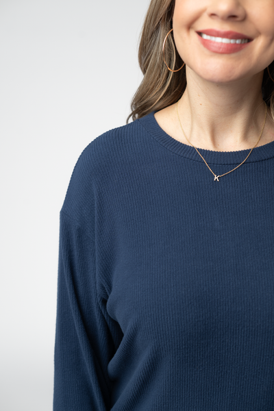 IN STOCK Corrine Ribbed Pullover Top - Navy - Pumpkin Patch Co