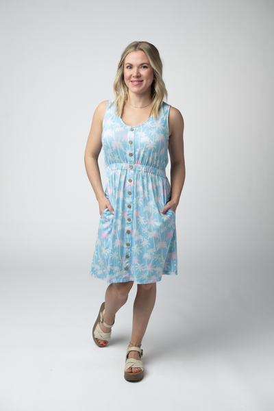 IN STOCK Beverly Button Dress - Aqua Palm