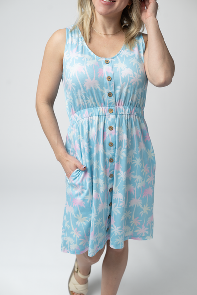 IN STOCK Beverly Button Dress - Aqua Palm