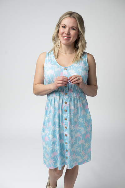 IN STOCK Beverly Button Dress - Aqua Palm