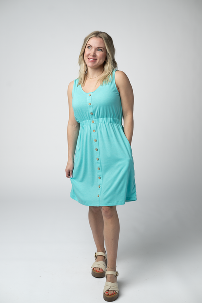 IN STOCK Beverly Button Dress - Aqua - Pumpkin Patch Co