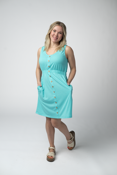 IN STOCK Beverly Button Dress - Aqua - Pumpkin Patch Co