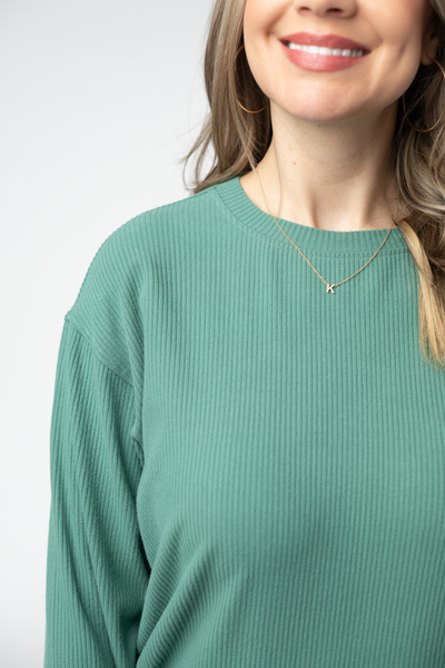 IN STOCK Corrine Ribbed Pullover Top - Fern