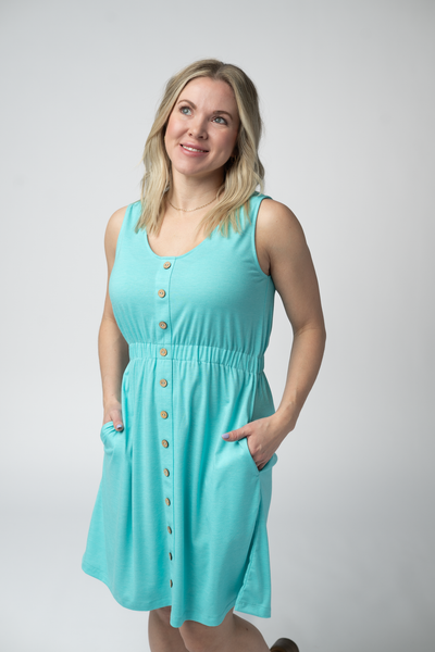 IN STOCK Beverly Button Dress - Aqua - Pumpkin Patch Co