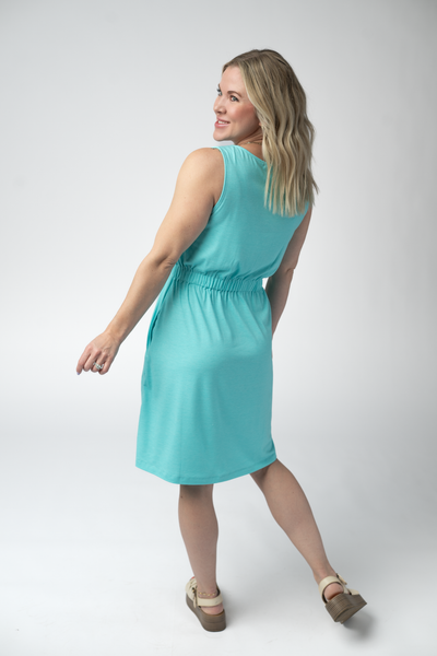 IN STOCK Beverly Button Dress - Aqua - Pumpkin Patch Co
