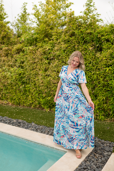 IN STOCK Millie Maxi Dress - Abstract Aqua Breeze - Pumpkin Patch Co