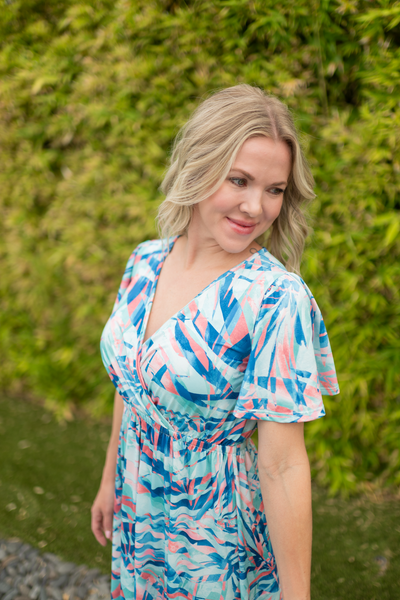 IN STOCK Millie Maxi Dress - Abstract Aqua Breeze - Pumpkin Patch Co