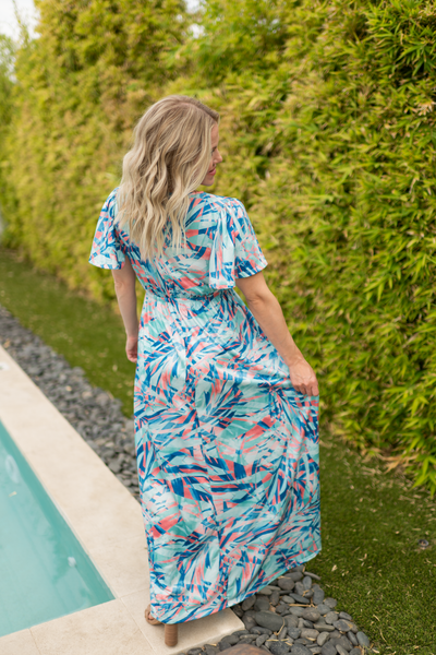 IN STOCK Millie Maxi Dress - Abstract Aqua Breeze - Pumpkin Patch Co