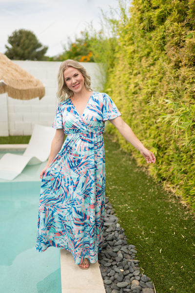 IN STOCK Millie Maxi Dress - Abstract Aqua Breeze - Pumpkin Patch Co