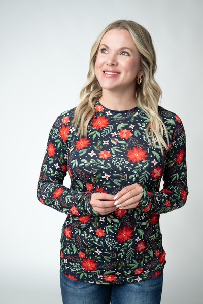 IN STOCK Blair Long Sleeve Top - Poinsettia Nights