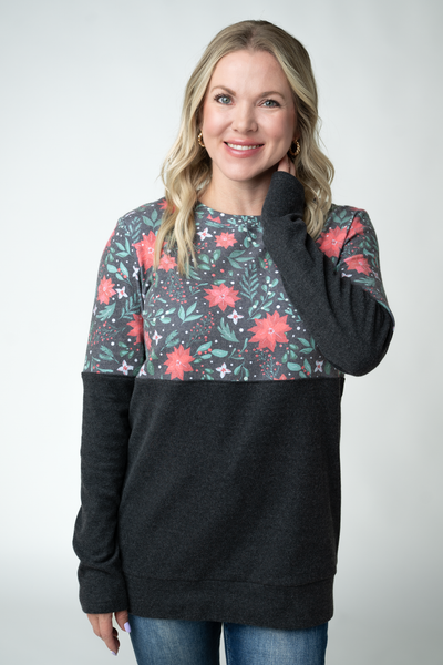 IN STOCK Natalie Pullover - Poinsettia Nights